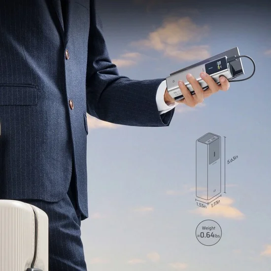 Външна батерия 10000 mAh, 150W, с USB-C кабел, USB, USB-C, TFT дисплей и огнеустойчив корпус VO (CKPB100PGLBL) - Cuktech - Сив