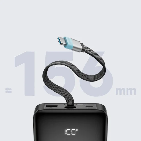 Външна батерия 25000 mAh, 120W, с вграден USB-C кабел, USB, USB-C и дисплей (LPB252N) - Cuktech - Сив