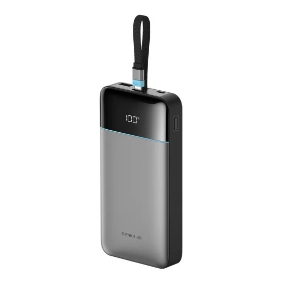 Външна батерия 25000 mAh, 120W, с вграден USB-C кабел, USB, USB-C и дисплей (LPB252N) - Cuktech - Сив