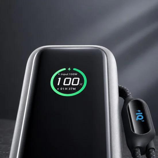 Външна батерия Anker Power Bank Prime - с вграден 2x Type-C кабел, USB-C, USB, дигитален дисплей, 25000mAh, 165W - Сребриста