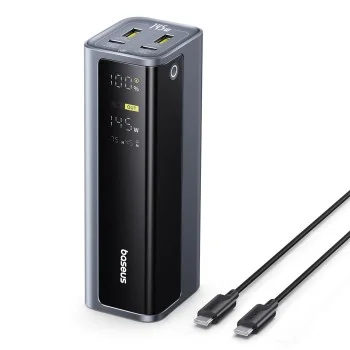 Външна батерия Baseus EnerGeek GP12 (P10082109813-00) - с Type-C PD3.0 кабел, дисплей, 2xUSB-C, 2xUSB, 145W, 20800mAh - Сива