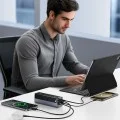 Външна батерия Baseus EnerGeek GP12 (P10082109813-00) - с Type-C PD3.0 кабел, дисплей, 2xUSB-C, 2xUSB, 145W, 20800mAh - Сива