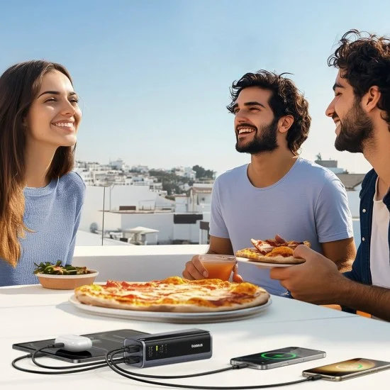 Външна батерия Baseus EnerGeek GP12 (P10082109813-00) - с Type-C PD3.0 кабел, дисплей, 2xUSB-C, 2xUSB, 145W, 20800mAh - Сива