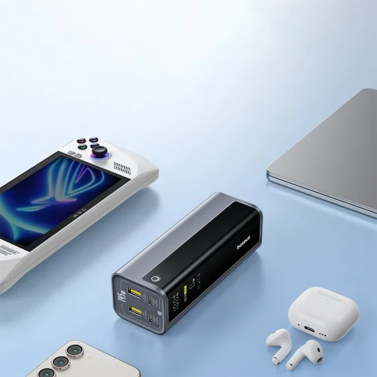 Външна батерия Baseus EnerGeek GP12 (P10082109813-00) - с Type-C PD3.0 кабел, дисплей, 2xUSB-C, 2xUSB, 145W, 20800mAh - Сива
