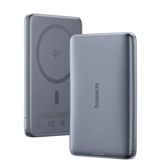 Външна батерия Baseus PicoGo AM41 Ultra-Slim (E0027200) - с USB-C кабел, магнитна, Qi2 15W, 27W с кабел, 10000mAh - Тъмносива (Space Grey)