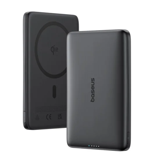 Външна батерия Baseus PicoGo AM41 Ultra-Slim (E0027201) - с USB-C кабел, магнитна, Qi2 15W, 27W с кабел, 10000mAh - Черна (Cosmic Black)