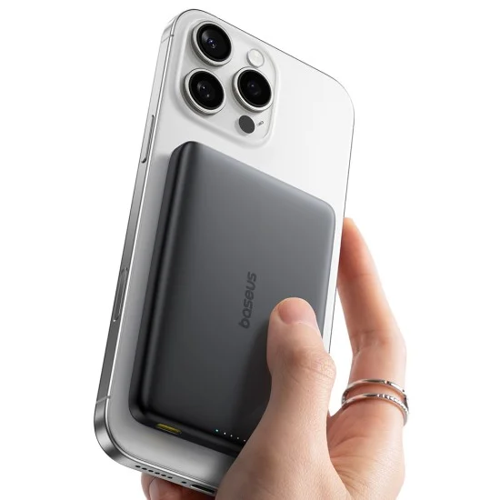 Външна батерия Baseus PicoGo AM41 Ultra-Slim (E0027201) - с USB-C кабел, магнитна, Qi2 15W, 27W с кабел, 10000mAh - Черна (Cosmic Black)