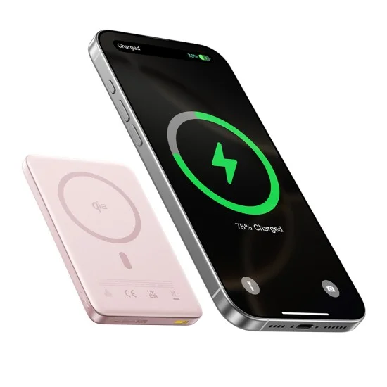 Външна батерия Baseus PicoGo AM41 Ultra-Slim (E0027202) - с USB-C кабел, магнитна, Qi2 15W, 27W с кабел, 10000mAh - Розова (Nebula Pink)