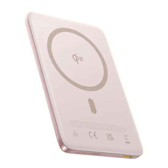 Външна батерия Baseus PicoGo AM41 Ultra-Slim (E0027202) - с USB-C кабел, магнитна, Qi2 15W, 27W с кабел, 10000mAh - Розова (Nebula Pink)