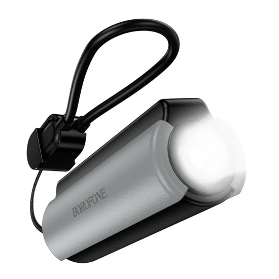 Външна батерия Borofone Star (BJ87) - с Type-C кабел, вградено фенерче, 5000mAh, 10W, LED индикатор - Черен / Сив
