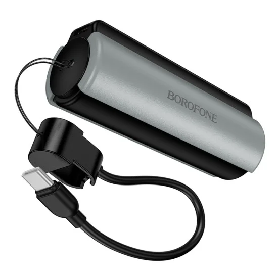 Външна батерия Borofone Star (BJ87) - с Type-C кабел, вградено фенерче, 5000mAh, 10W, LED индикатор - Черен / Сив