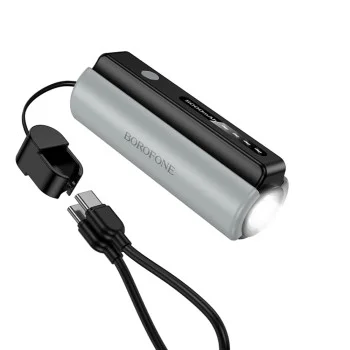 Външна батерия Borofone Star (BJ87) - с Type-C кабел, вградено фенерче, 5000mAh, 10W, LED индикатор - Черен / Сив