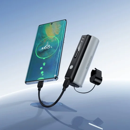 Външна батерия Borofone Star (BJ87) - с Type-C кабел, вградено фенерче, 5000mAh, 10W, LED индикатор - Черен / Сив