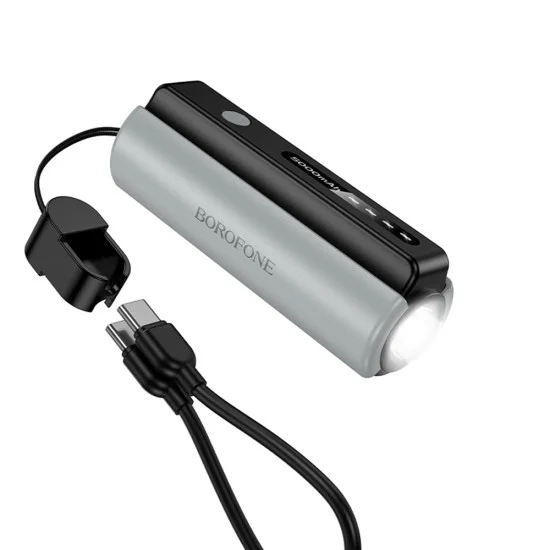 Външна батерия Borofone Star (BJ87) - с Type-C кабел, вградено фенерче, 5000mAh, 10W, LED индикатор - Черен / Сив