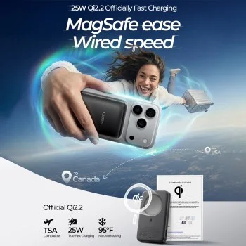 Външна батерия Lisen Qi2 P604 - с Type-C кабел, 65W, 10000mAh - Черен
