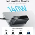 Външна батерия PB200U 20000 mAh, 210W, с USB-C кабел, 2x USB-C, USB, PD3.1 и 1.3-инчов TFT дисплей (CKPB200UGLGR) - Cuktech - Черен