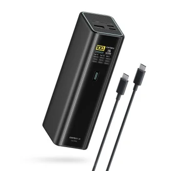 Външна батерия PB200U 20000 mAh, 210W, с USB-C кабел, 2x USB-C, USB, PD3.1 и 1.3-инчов TFT дисплей (CKPB200UGLGR) - Cuktech - Черен