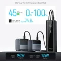 Външна батерия PB200U 20000 mAh, 210W, с USB-C кабел, 2x USB-C, USB, PD3.1 и 1.3-инчов TFT дисплей (CKPB200UGLGR) - Cuktech - Черен