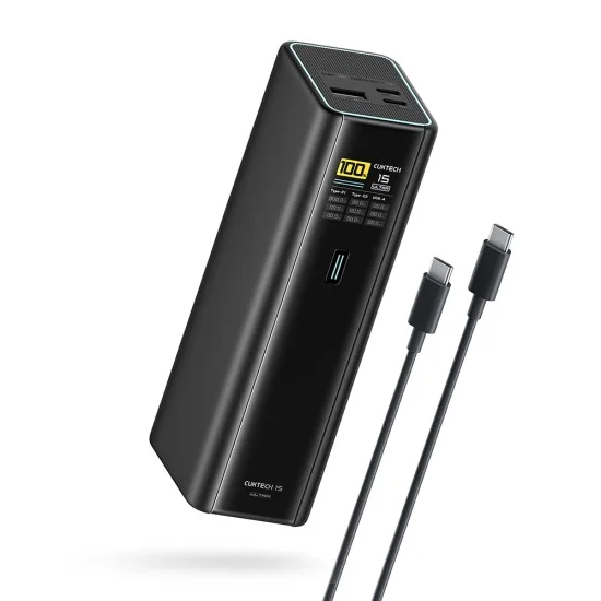 Външна батерия PB200U 20000 mAh, 210W, с USB-C кабел, 2x USB-C, USB, PD3.1 и 1.3-инчов TFT дисплей (CKPB200UGLGR) - Cuktech - Черен