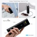 Външна батерия PB200U 20000 mAh, 210W, с USB-C кабел, 2x USB-C, USB, PD3.1 и 1.3-инчов TFT дисплей (CKPB200UGLGR) - Cuktech - Черен