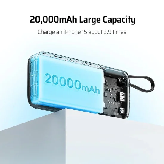 Външна батерия Power Bank LPB200N (CUKP200NGLDG) - с вграден кабел, USB, Type-C, Lightning, LED Дисплей, 20000mAh, 45W - Cuktech - Черен