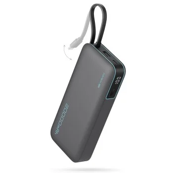 Външна батерия Power Bank LPB200N (CUKP200NGLDG) - с вграден кабел, USB, Type-C, Lightning, LED Дисплей, 20000mAh, 45W - Cuktech - Черен