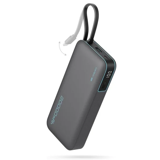 Външна батерия Power Bank LPB200N (CUKP200NGLDG) - с вграден кабел, USB, Type-C, Lightning, LED Дисплей, 20000mAh, 45W - Cuktech - Черен
