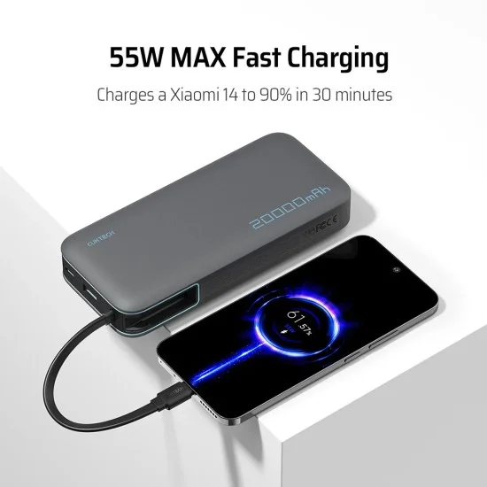Външна батерия Power Bank LPB200N (CUKP200NGLLG) - с вграден кабел, USB, Type-C, Lightning, LED Дисплей, 20000mAh, 45W - Cuktech - Бял