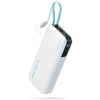 Външна батерия Power Bank LPB200N (CUKP200NGLLG) - с вграден кабел, USB, Type-C, Lightning, LED Дисплей, 20000mAh, 45W - Cuktech - Бял
