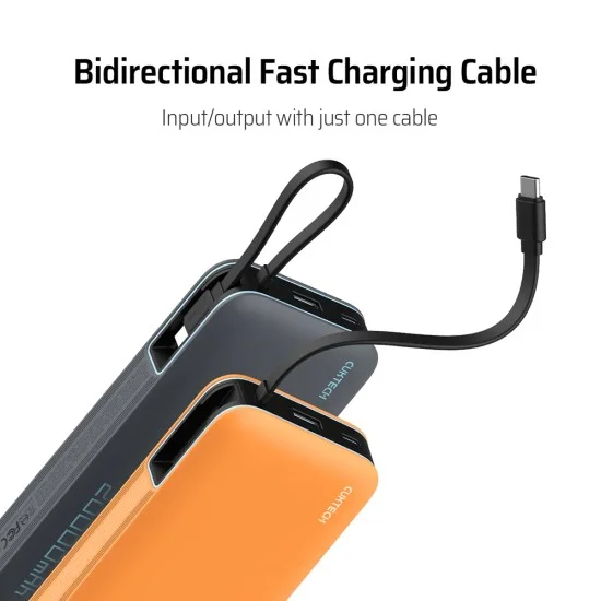 Външна батерия Power Bank LPB200N (CUKP200NGLLG) - с вграден кабел, USB, Type-C, Lightning, LED Дисплей, 20000mAh, 45W - Cuktech - Бял