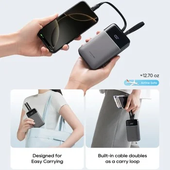Външна батерия Power Bank LPB200NL (CKB200NLGLGY) - с вграден Type-C и Lightning кабел, Дисплей, 40W, 20000mAh - Cuktech - Сив