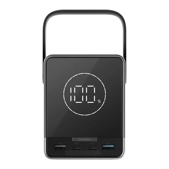 Външна батерия Power Bank P01 (CUKP01CTEUSL) - с безжично зареждане, 2x USB-C, 2x USB, 300W, 40000mAh, Вграден дисплей - Cuktech - Черен
