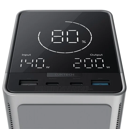 Външна батерия Power Bank P01 (CUKP01CTEUSL) - с безжично зареждане, 2x USB-C, 2x USB, 300W, 40000mAh, Вграден дисплей - Cuktech - Черен