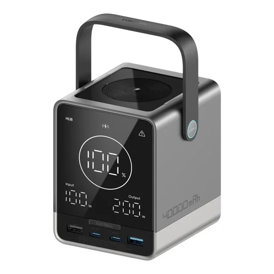 Външна батерия Power Bank P01 (CUKP01CTEUSL) - с безжично зареждане, 2x USB-C, 2x USB, 300W, 40000mAh, Вграден дисплей - Cuktech - Черен