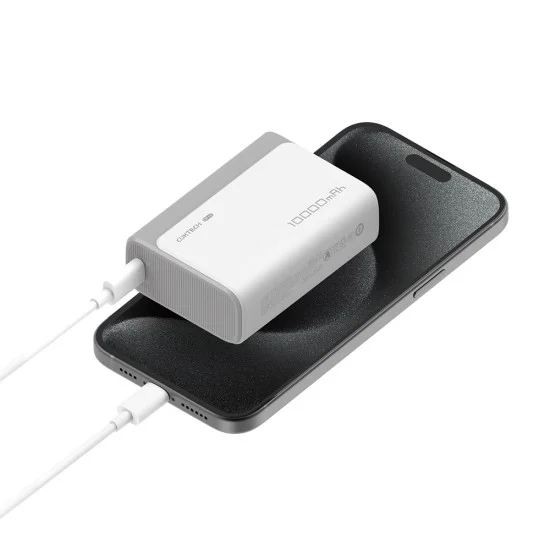 Външна батерия Power Bank PB100 (CUK0PB100DGR) - с Type-C кабел, USB-C, USB, 30W, 10000mAh, Светлинен индикатор, Мини размер - Cuktech - Сив