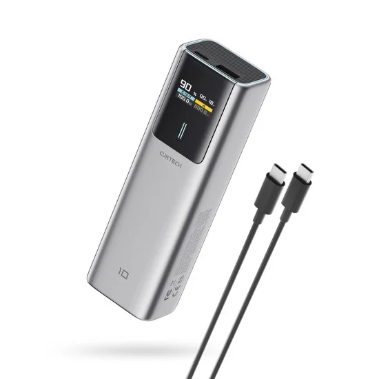 Външна батерия Power Bank PB100P (CKPB100PGLBK) - с Type-C кабел, Дисплей, USB-C, USB, 150W, 10000mAh, Бързо самозареждане - Cuktech - Сив