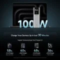 Външна батерия Power Bank PB100P (CKPB100PGLBL) - с Type-C кабел, Дисплей, USB-C, USB, 150W, 10000mAh, Бързо самозареждане - Cuktech - Черен
