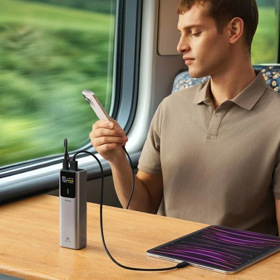 Външна батерия Power Bank PB100P (CKPB100PGLBL) - с Type-C кабел, Дисплей, USB-C, USB, 150W, 10000mAh, Бързо самозареждане - Cuktech - Черен