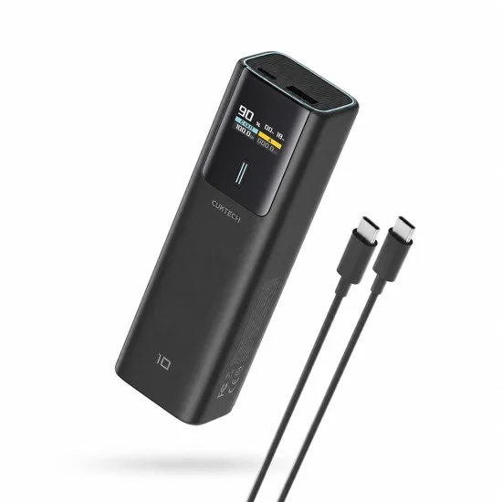 Външна батерия Power Bank PB100P (CKPB100PGLBL) - с Type-C кабел, Дисплей, USB-C, USB, 150W, 10000mAh, Бързо самозареждане - Cuktech - Черен