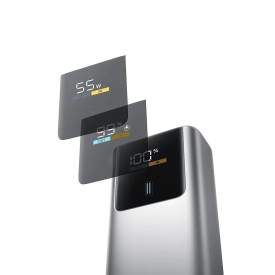 Външна батерия Power Bank PB1055 (CKPB1055GBTG) - с LED Дисплей, 2x USB-C, USB, 55W, 10000mAh, Двупосочно бързо зареждане - Cuktech - Сив