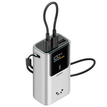 Външна батерия Power Bank PB1055 (CKPB1055GBTG) - с LED Дисплей, 2x USB-C, USB, 55W, 10000mAh, Двупосочно бързо зареждане - Cuktech - Сив