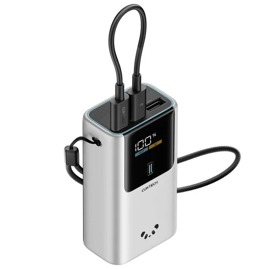 Външна батерия Power Bank PB1055 (CKPB1055GBTG) - с LED Дисплей, 2x USB-C, USB, 55W, 10000mAh, Двупосочно бързо зареждане - Cuktech - Сив