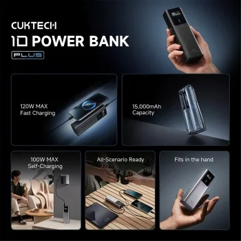 Външна батерия Power Bank PB150P (CKPB150POSGR) - с TFT Цветен екран, 2x USB-C, USB, 120W, 15000mAh, Бързо самозареждане - Cuktech - Сив
