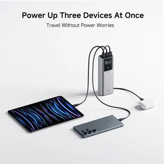 Външна батерия Power Bank PB150P (CKPB150POSGR) - с TFT Цветен екран, 2x USB-C, USB, 120W, 15000mAh, Бързо самозареждане - Cuktech - Сив
