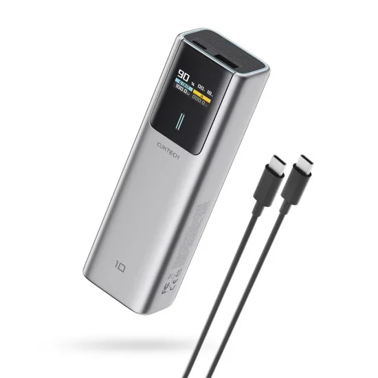 Външна батерия Power Bank PB150P (CKPB150POSGR) - с TFT Цветен екран, 2x USB-C, USB, 120W, 15000mAh, Бързо самозареждане - Cuktech - Сив