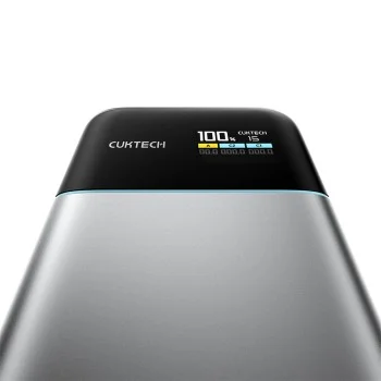 Външна батерия Power Bank PB150S (CKFN150SGLGR) - с Type-C кабел, 2x USB-C, USB, 100W, 15000mAh, GaN, TFT Екран - Cuktech - Сив