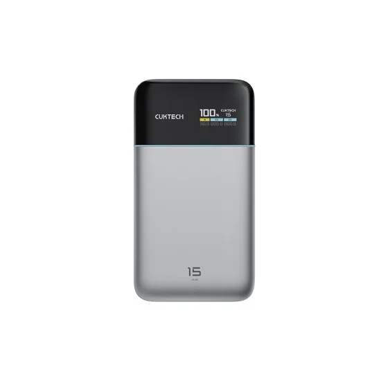 Външна батерия Power Bank PB150S (CKFN150SGLGR) - с Type-C кабел, 2x USB-C, USB, 100W, 15000mAh, GaN, TFT Екран - Cuktech - Сив