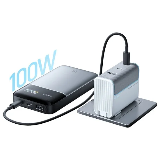 Външна батерия Power Bank PB150S (CKFN150SGLGR) - с Type-C кабел, 2x USB-C, USB, 100W, 15000mAh, GaN, TFT Екран - Cuktech - Сив