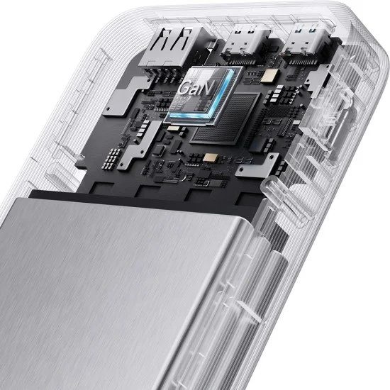 Външна батерия Power Bank PB150S (CKFN150SGLGR) - с Type-C кабел, 2x USB-C, USB, 100W, 15000mAh, GaN, TFT Екран - Cuktech - Сив