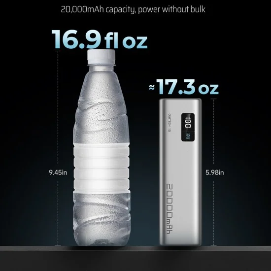 Външна батерия Power Bank PB200 (CUKP200XGLGR) - с Type-C кабел, 2x USB-C, USB, 100W, 20000mAh, Разработен ADC - Cuktech - Сив